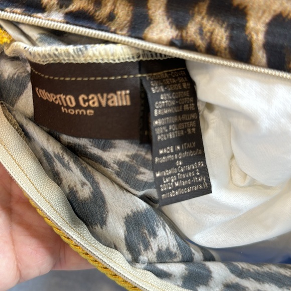 ROBERTO CAVALLI NWT NEW TAG XLARGE BLUE GOLD BLACK LEOPARD ACCENT THROW PILLOW - Picture 12 of 15
